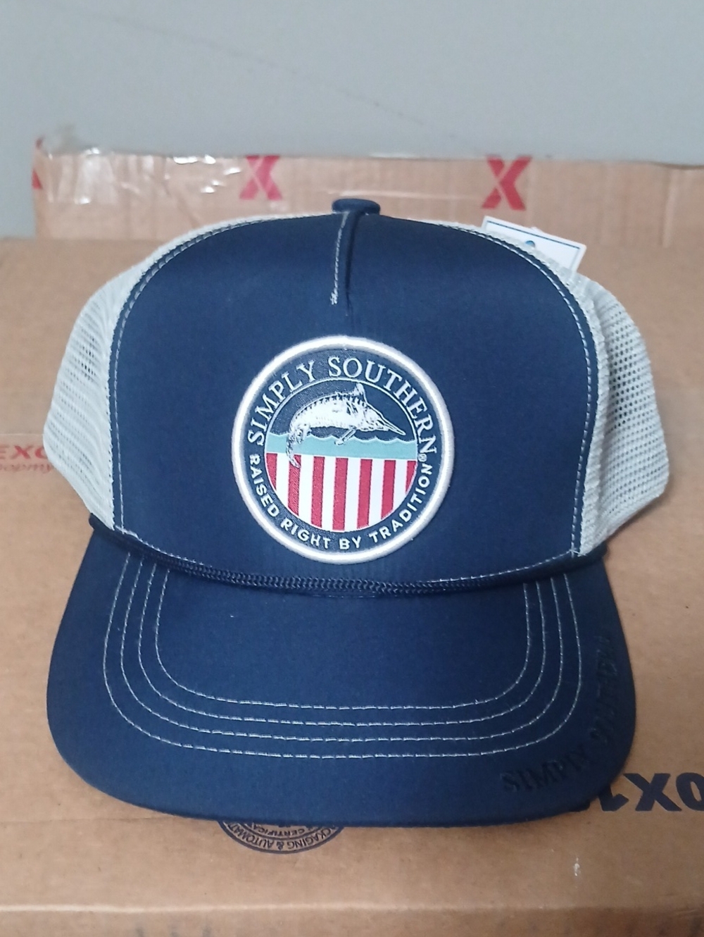 Simply Southern Navy and White Trucker Cap with Patch